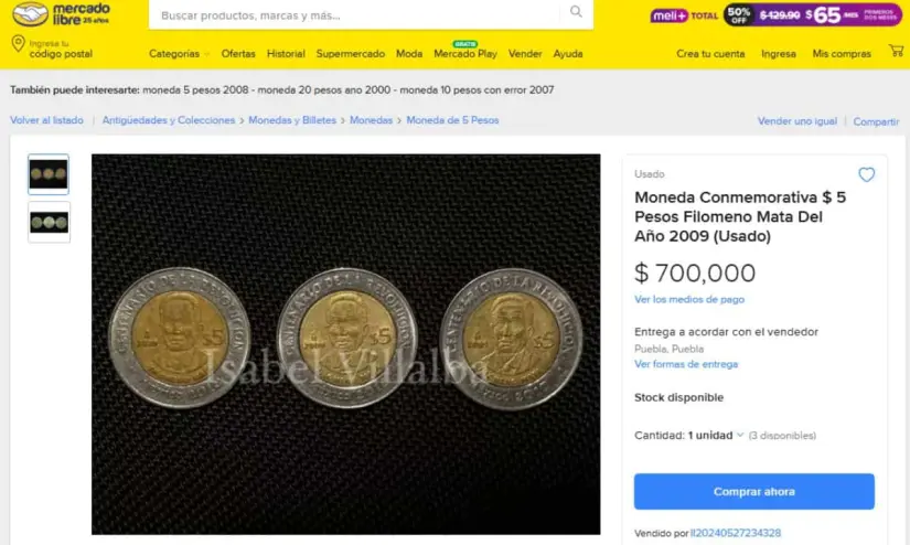 Monedas conmemorativas de 5 pesos que valen 700 mil pesos