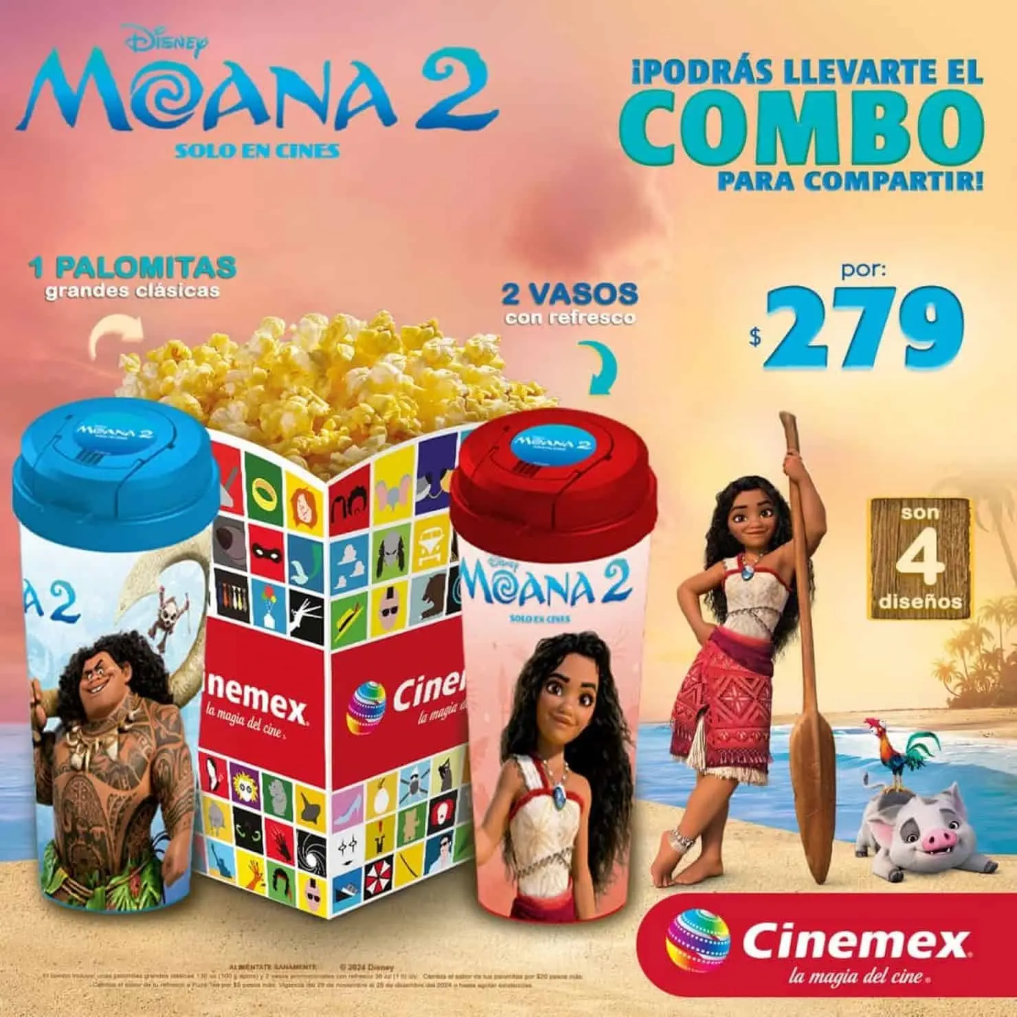 En Cinemex este es el combo de Moana 2. Foto: Cortesía