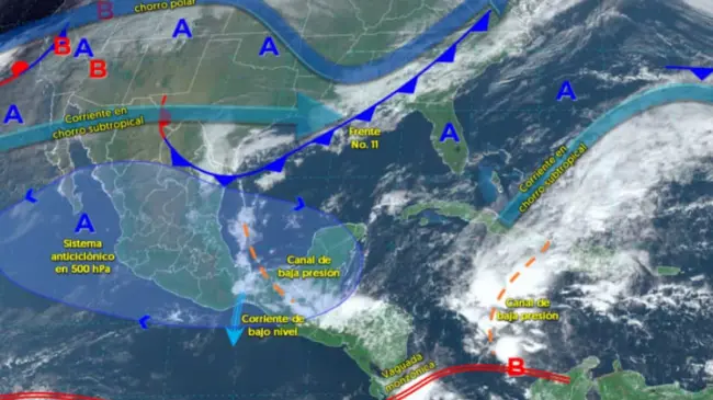 El frente frío 11 ingresará por el noroeste de México esta semana. Imagen: Conagua
