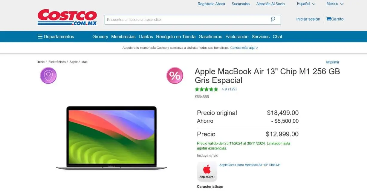 MacBook Air en oferta en Costco por Black Friay. Foto: Captura de pantalla