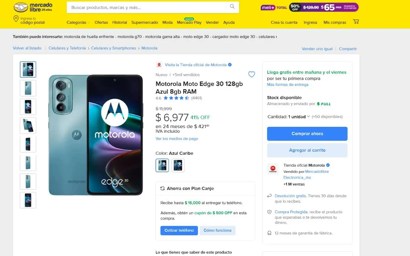 Motorola Moto Edge 30 en rebaja en Mercado Libre por Black Friday. Foto: Captura de pantalla