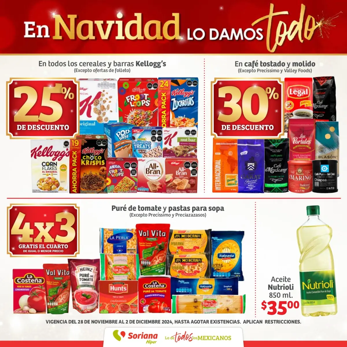 Ofertas de Soriana Fin de Semana Hiper Nacional del 28 de noviembre al 2 de diciembre