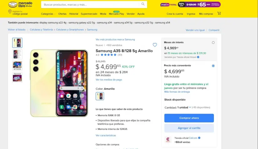 Galaxy A35 en oferta en Mercado Libre por Black Friday