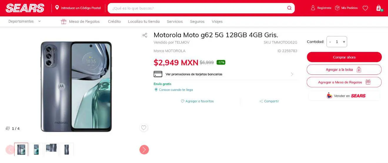 El Moto G62 en rebaja durante la Venta Nocturna de Sears