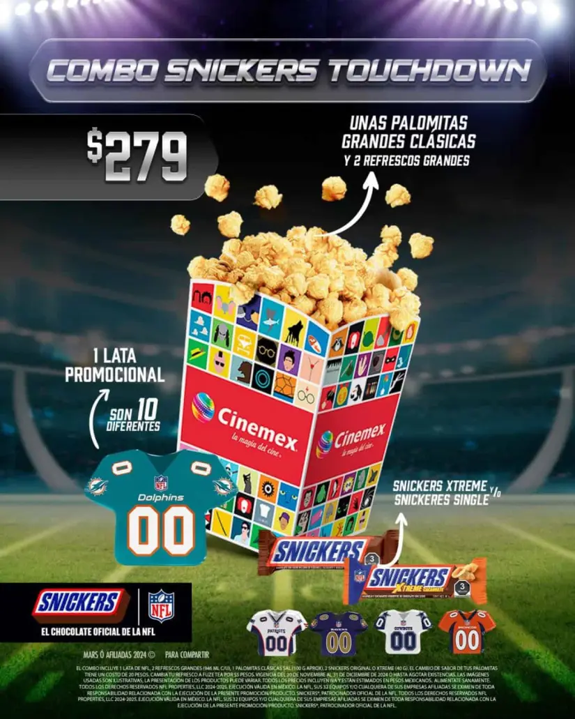 Combo NFL de Cinemex: qué incluye y cuánto cuesta