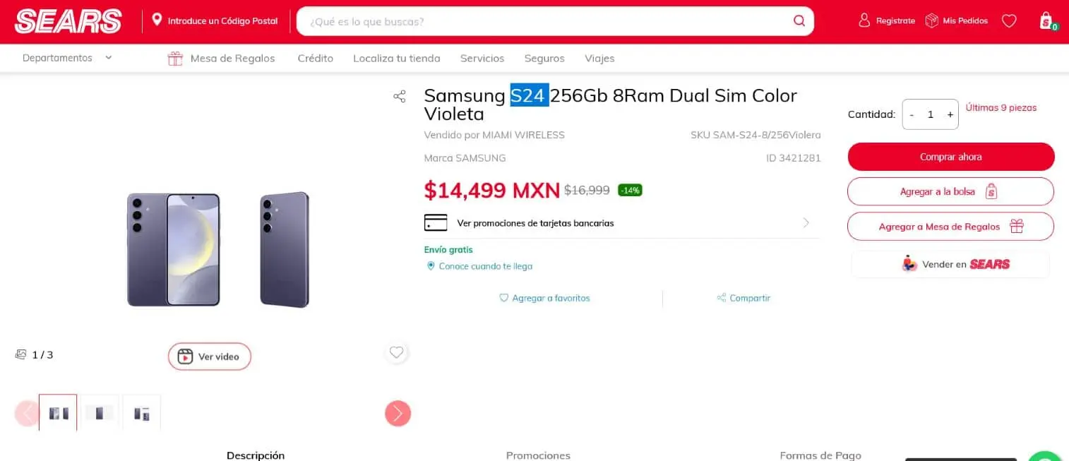 La oferta del Galaxy S24 en la Venta Nocturna de Sears.