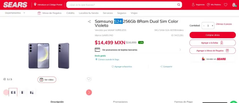 La oferta del Galaxy S24 en la Venta Nocturna de Sears.