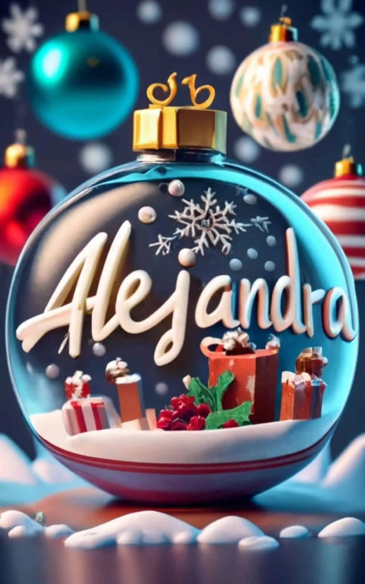Nombre de Alejandra con diseño de Navidad en 3D. Foto: Cortesía