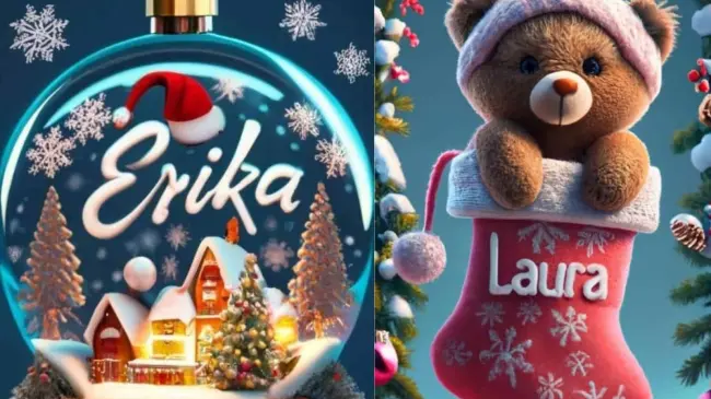 Diseños de nombres con tema de Navidad. Foto: Cortesía