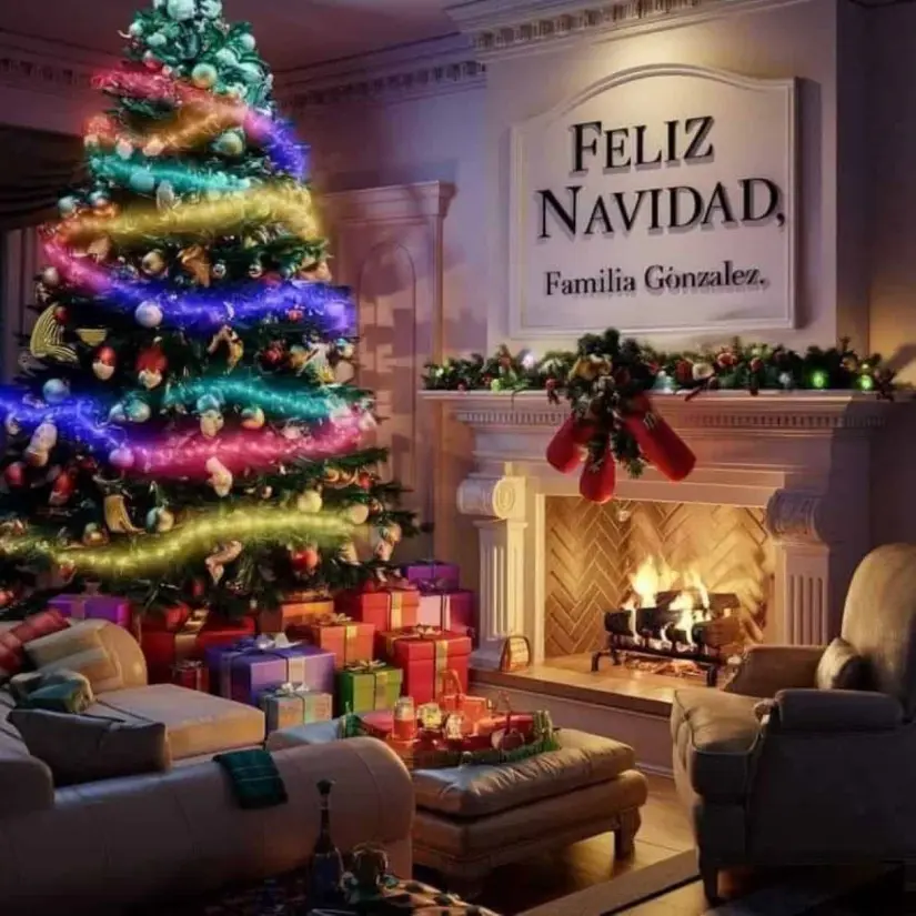 Familia González con temática de Navidad. Foto: Cortesía