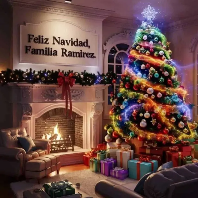 Diseño en 3D de familia Ramírez con temática de Navidad. Foto: Cortesía