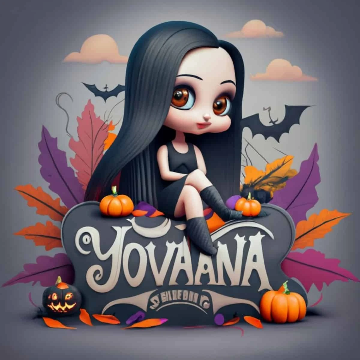 Nombres con diseño 3D de personajes representativos de Halloween creados por la inteligencia artificial.
