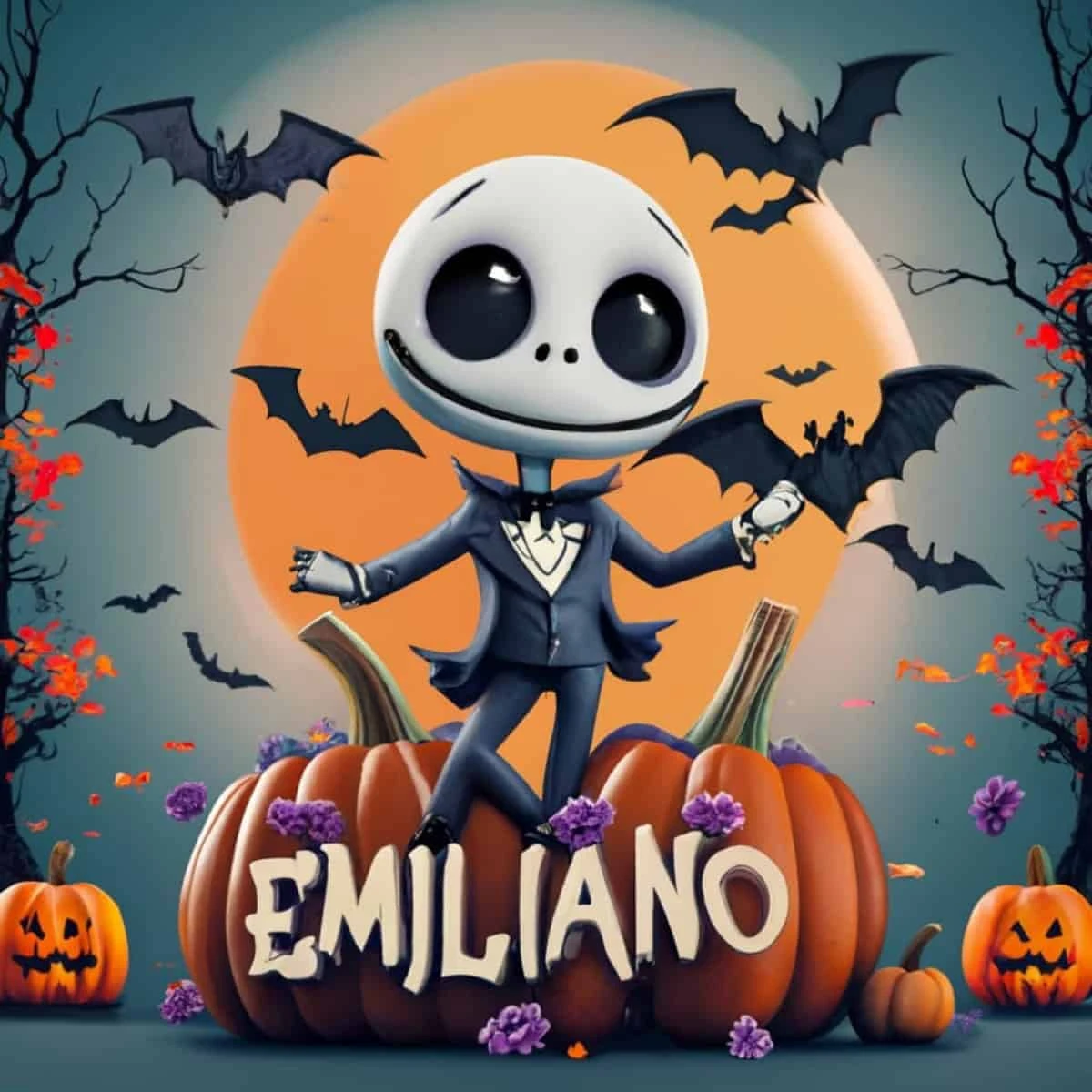Nombres con diseño 3D de personajes representativos de Halloween creados por la inteligencia artificial.