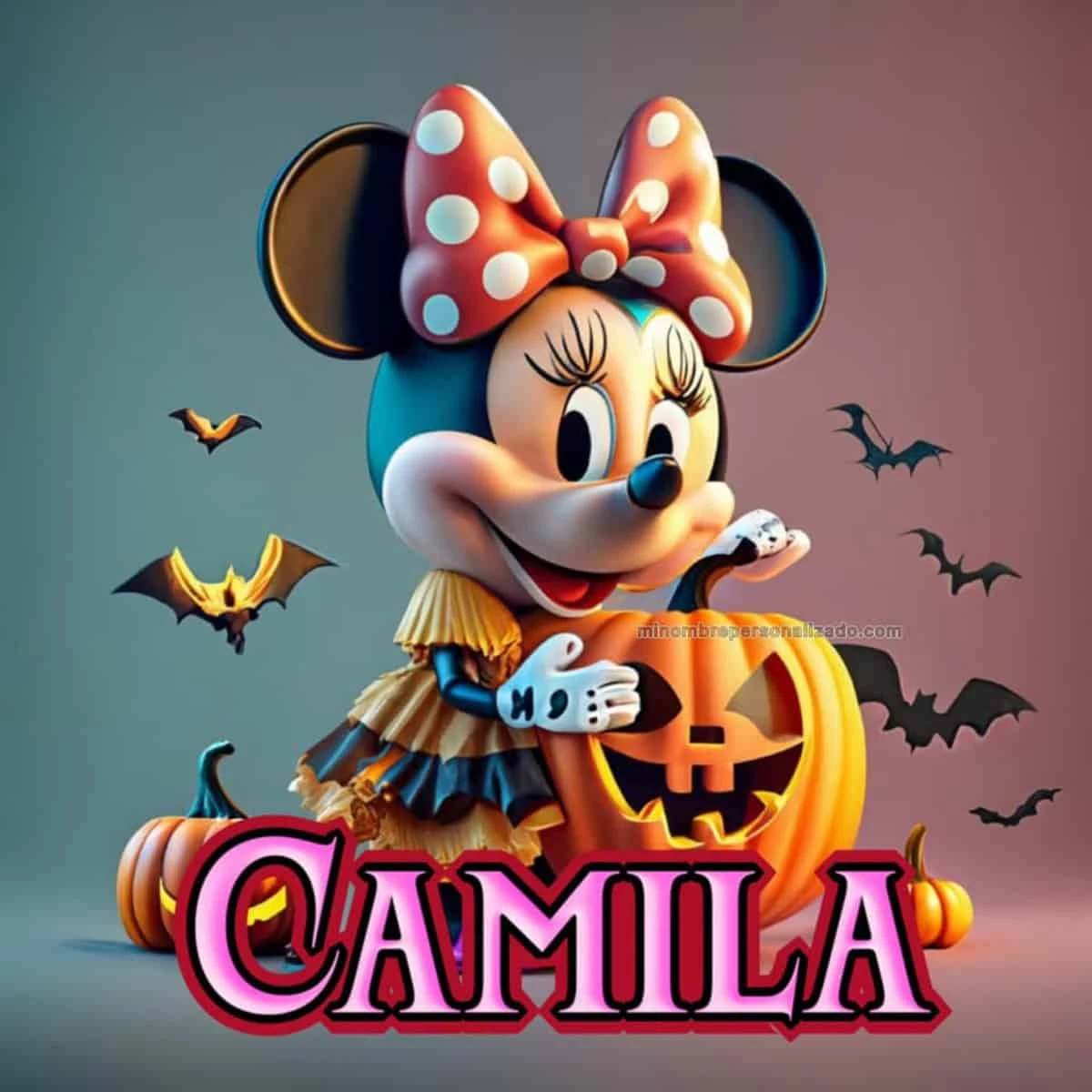 Nombres con diseño 3D de personajes representativos de Halloween creados por la inteligencia artificial.