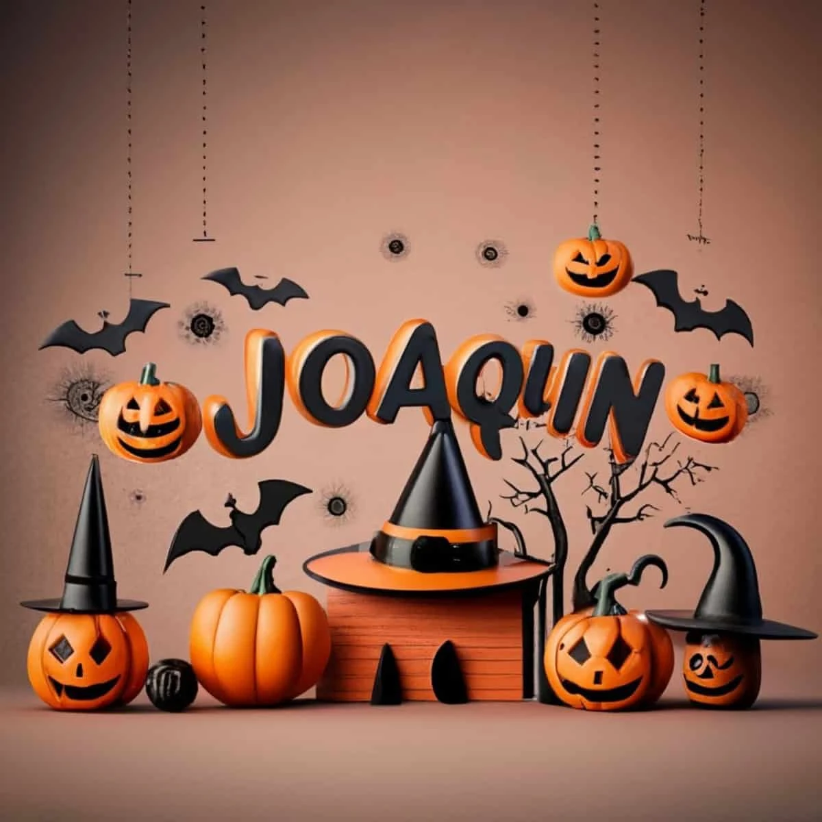 Nombres con diseño 3D de personajes representativos de Halloween creados por la inteligencia artificial.