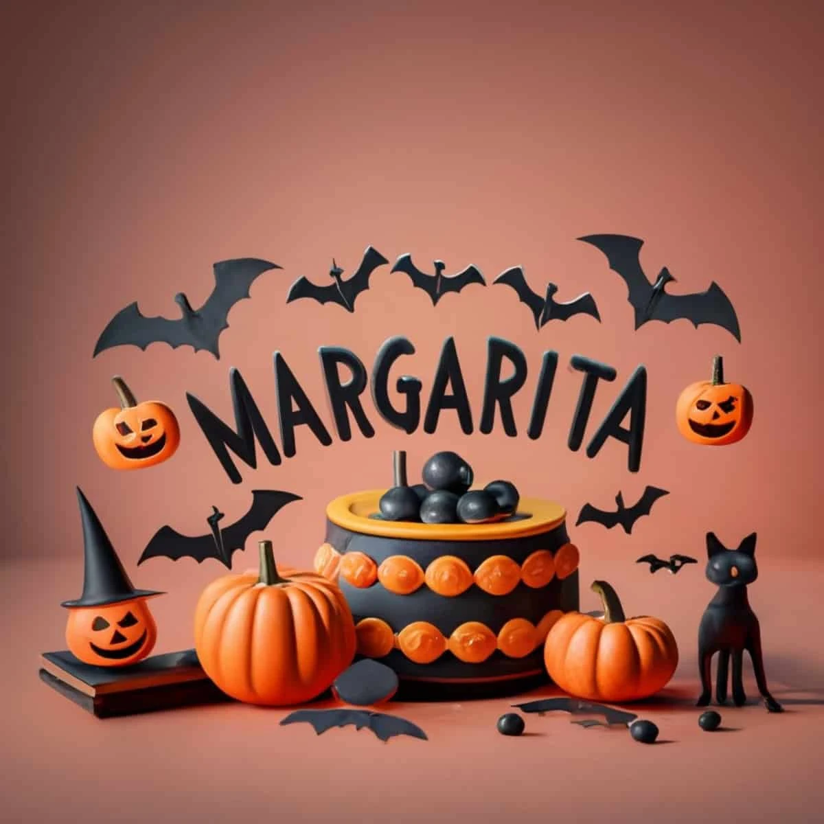 Nombres con diseño 3D de personajes representativos de Halloween creados por la inteligencia artificial.