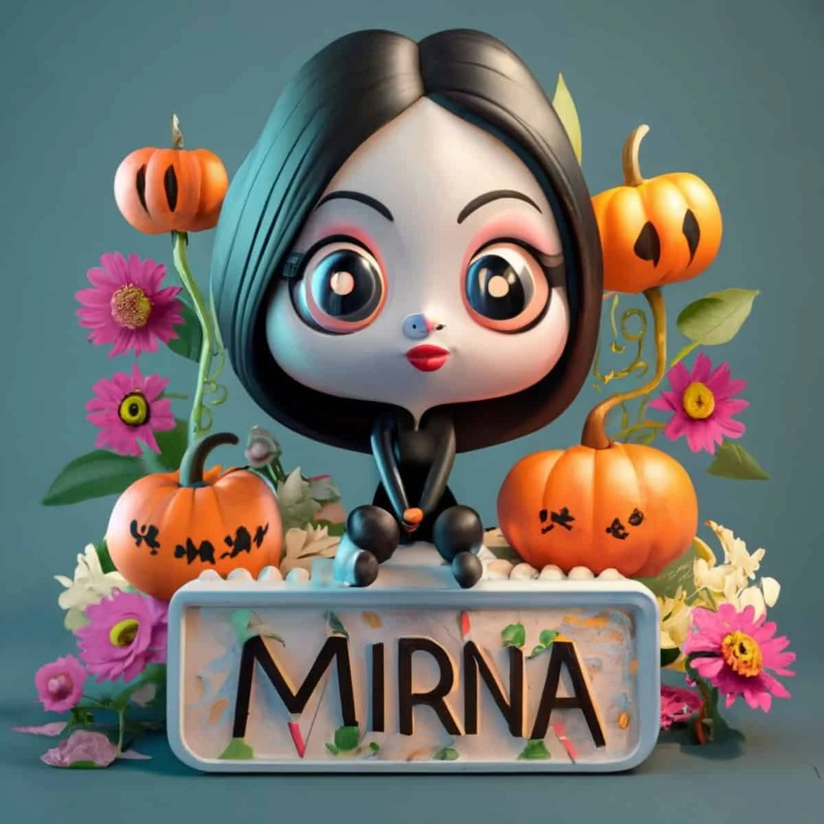Nombres con diseño 3D de personajes representativos de Halloween creados por la inteligencia artificial.