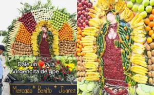 ¡Con mucho amor! Crean Virgen de Guadalupe monumental con frutas y verduras en Tijuana