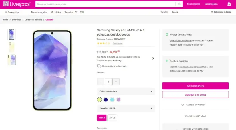 Ofertas navideñas Liverpool: Samsung Galaxy A55 con pantalla AMOLED en rebaja