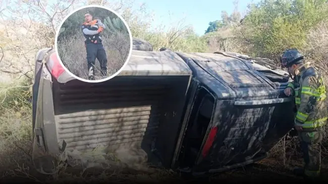 Rescatan a bebé después de una volcadura en El Charquito, Guanajuato. Foto: Cortesía
