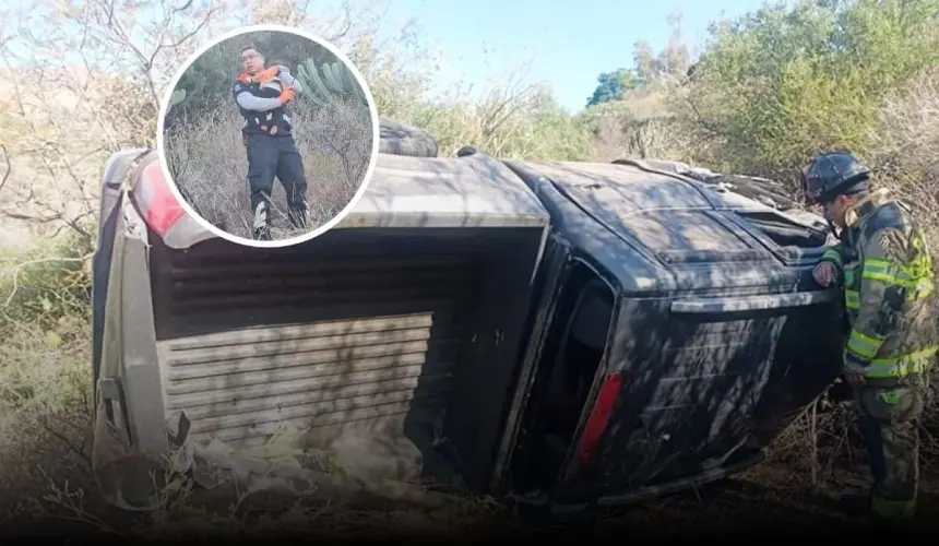 Rescatan a bebé después de una volcadura en El Charquito, Guanajuato. Foto: Cortesía