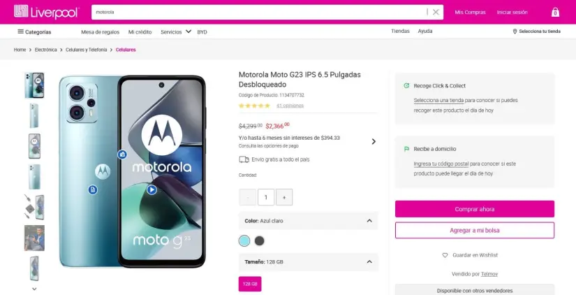  Moto G23 en oferta en Liverpool. Foto: Cortesía