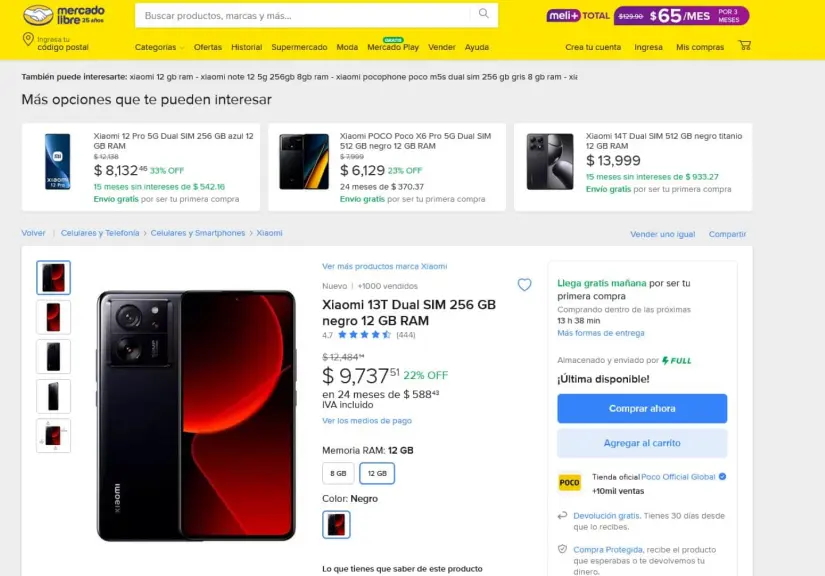 Precio de oferta por Navidad del Xiaomi 13T en Mercado Libre. Foto: Captura de pantalla