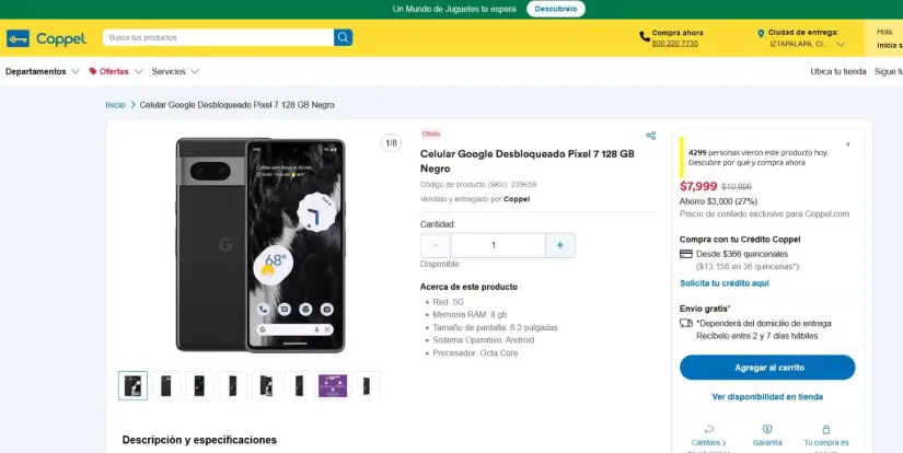 Google Pixel 7 en oferta por Navidad en Coppel.  Foto: Captura de pantalla