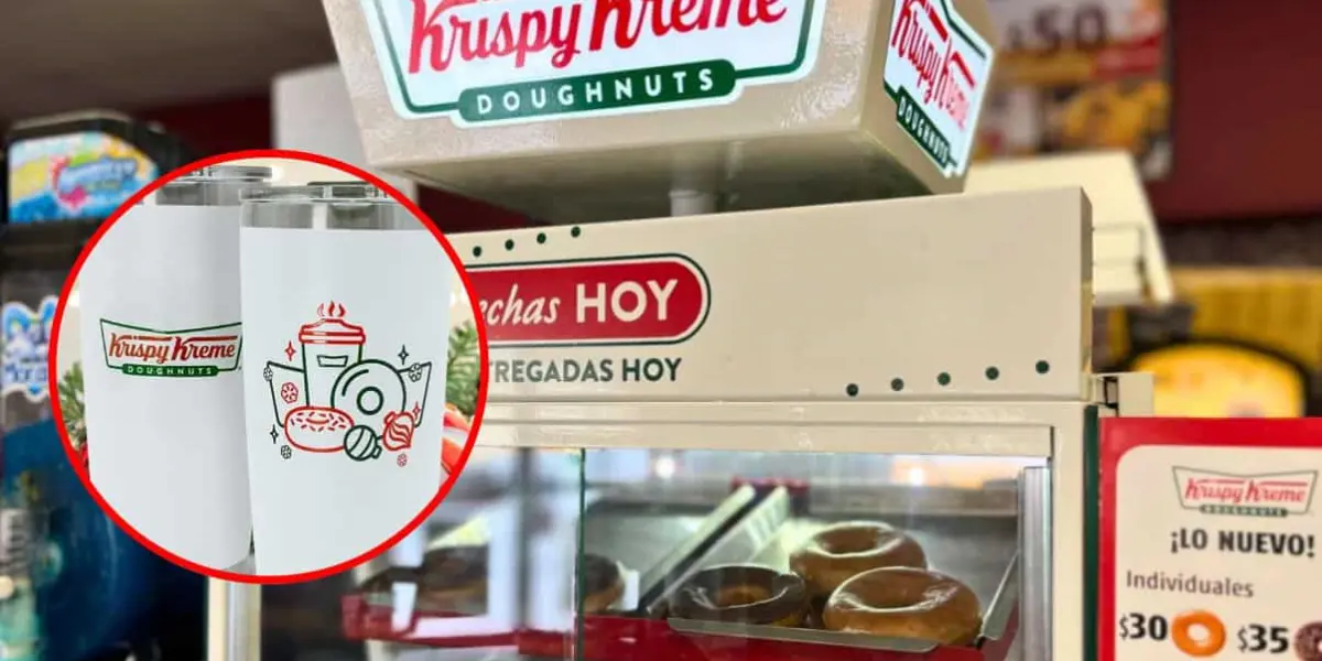 El termo navideño es una de las sorpresas de Krispy Kreme para esta temporada.