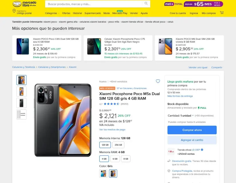 POCO M5s en promoción en Mercado Libre. Foto: Captura de pantalla