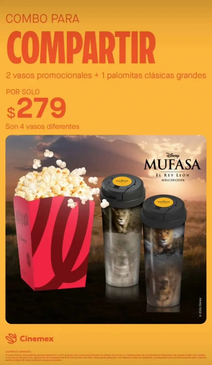 Combo de Mufasa: El Rey León en Cinemex. Foto: Cortesía