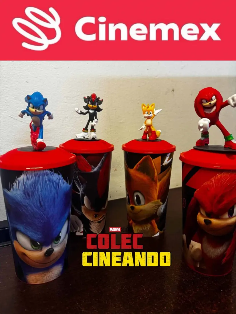 Vasos de Sonic que venderá Cinemex el 25 de diciembre. Foto: Coleccionando