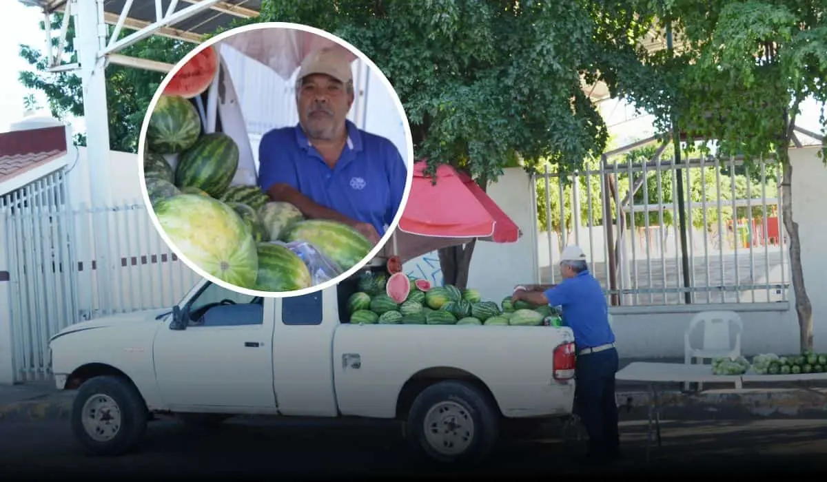 Martín Sánchez, con deliciosas sandías es el rostro amable que endulza los días en la colonia CNOP en Culiacán