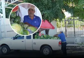 Martín Sánchez, con deliciosas sandías es el rostro amable que endulza los días en la colonia CNOP en Culiacán