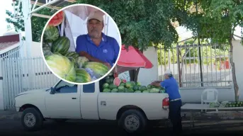 Martín Sánchez, con deliciosas sandías es el rostro amable que endulza los días en la colonia CNOP en Culiacán