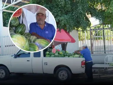 Martín Sánchez, con deliciosas sandías es el rostro amable que endulza los días en la colonia CNOP en Culiacán