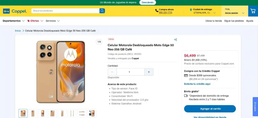 Motorola Edge 50 Neo en rebaja en Coppel por la Navidad Foto: Cortesía