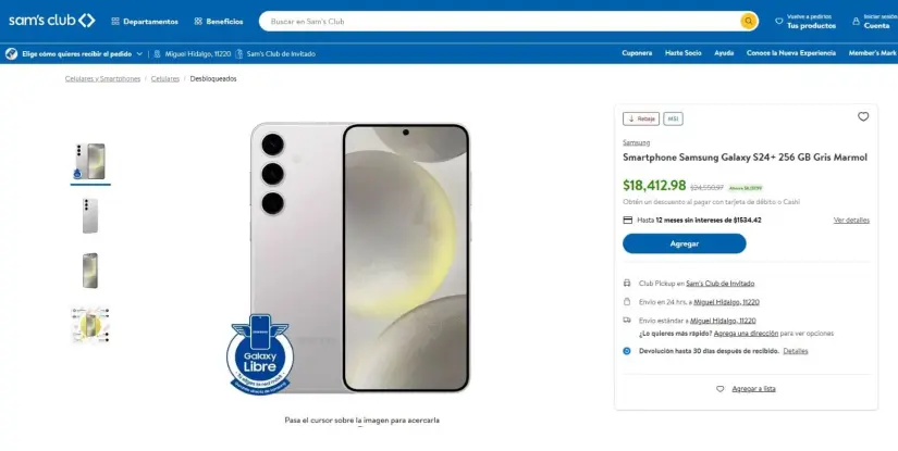 Galaxy S24 Plus casi en liquidación en Sam's Club en línea. Foto: Captura de pantalla