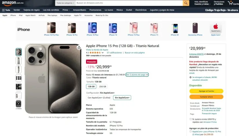 Amazon celebra la Navidad con el iPhone 15 Pro en oferta