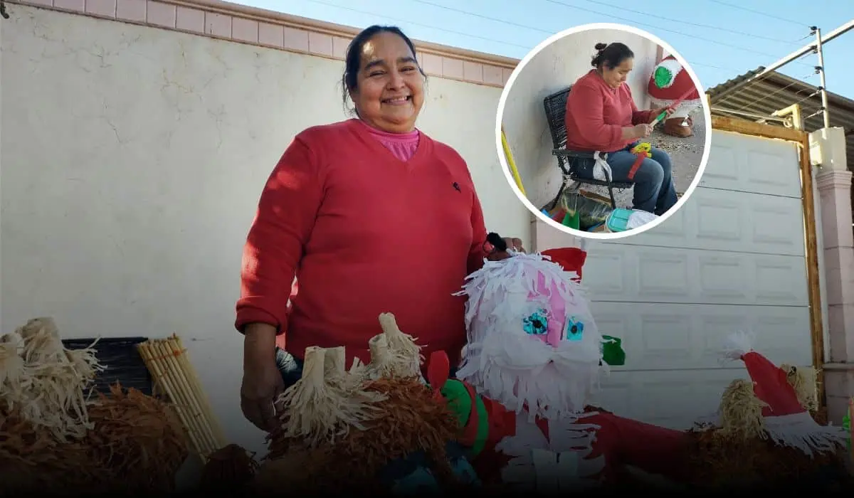 Irma Torres, ejemplo de resiliencia, te espera en el bulevar Agricultores con sus coloridas piñatas llenas de dedicación y esperanza. ¡Sé parte de su historia de superación! Foto: Juan Madrigal