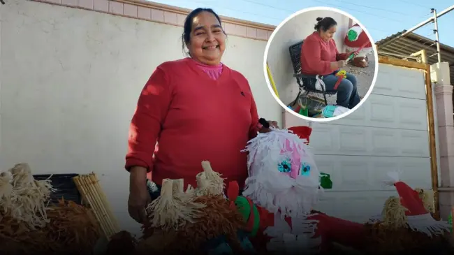 Irma Torres, ejemplo de resiliencia, te espera en el bulevar Agricultores con sus coloridas piñatas llenas de dedicación y esperanza. ¡Sé parte de su historia de superación! Foto: Juan Madrigal
