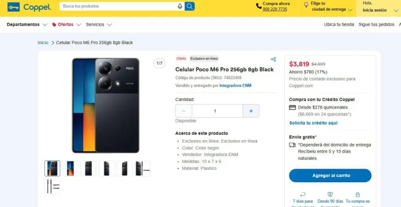 POCO M6 Pro con oferta navideña en Coppel