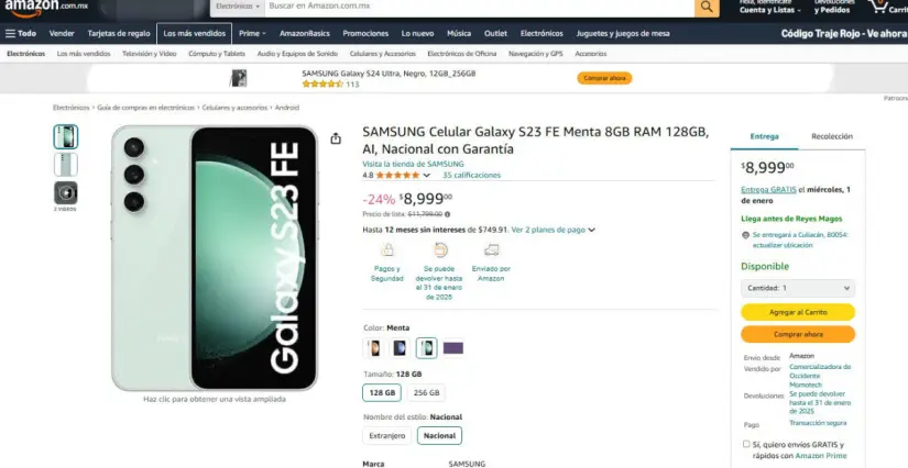 Amazon se despide del 2024 con el Samsung Galaxy S23 FE en remate