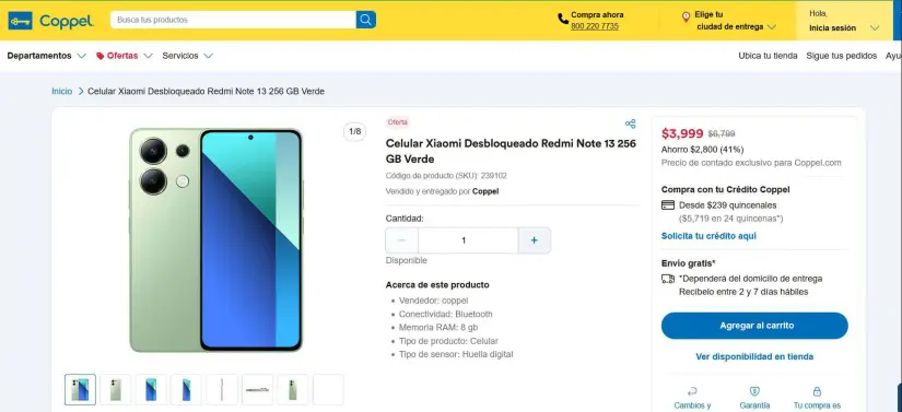  Redmi Note 13 en remate por fin de año 2024 en Coppel