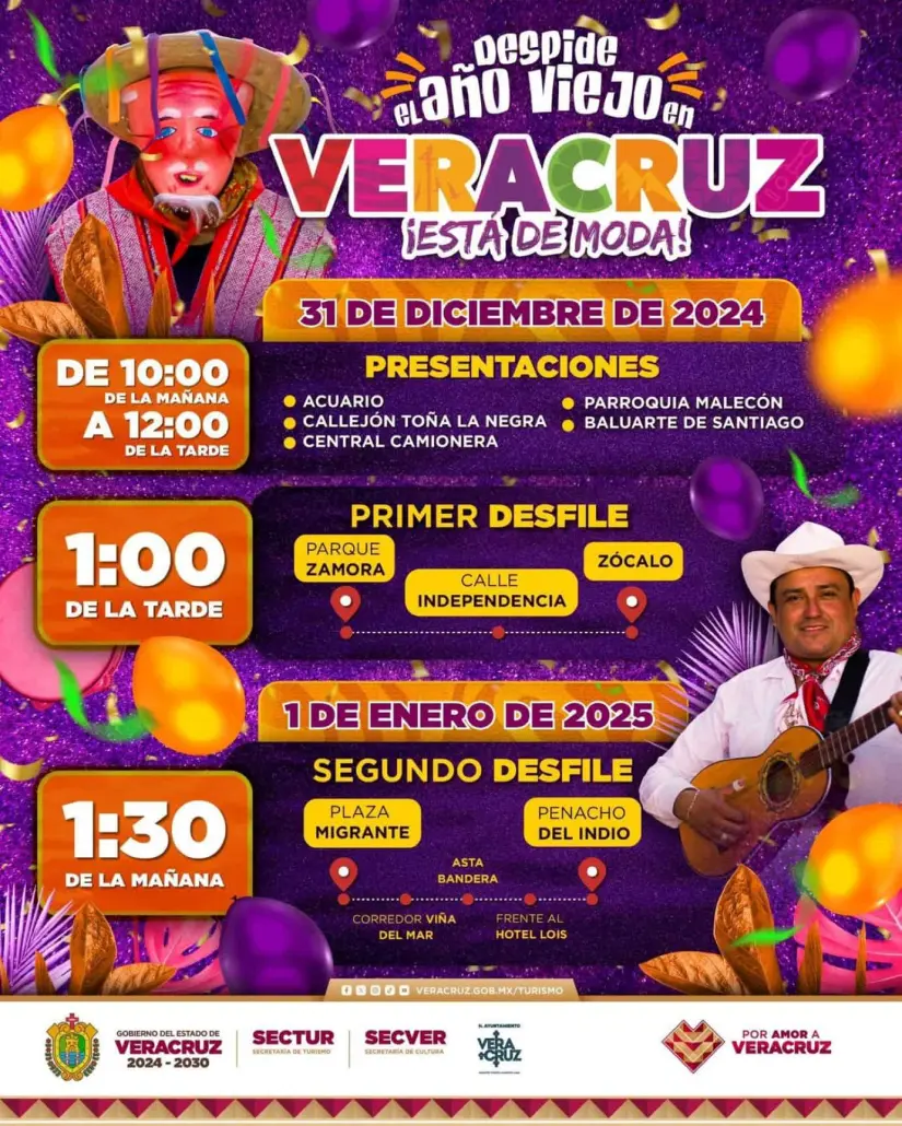 Ruta del desfile de Año Nuevo 2025 en Veracruz. Foto: Cortesía