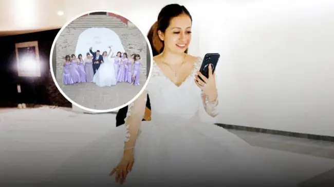 La cola del vestido de la influencer medía metros de longitud. Fotos: Instagram
