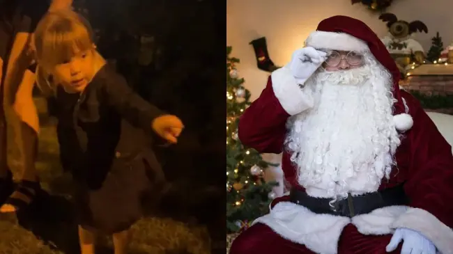 La pequeña no tardó en descubrir que su papá estaba disfrazado de Santa Claus.