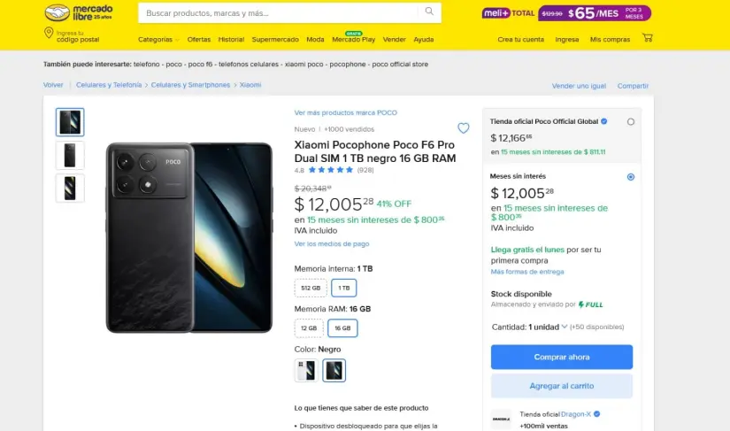 La oferta del Poco F6 Pro en Mercado Libre, por Año Nuevo, 2025. Foto: Captura de pantalla