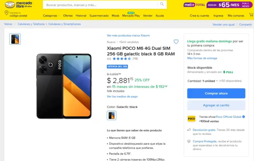 Xiaomi POCO M6 con oferta de Año Nuevo en Mercado Libre