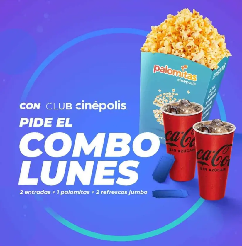 El Combo Lunes, es una de las opciones que hay en Cinépolis por menos de 300 pesos. Foto: Cortesía